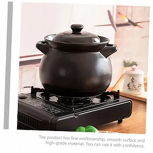 Кастрюля-жаровня TOYANDONA Керамическая Термостойкая с крышкой Нескользящее основание Черный synthetic.ua - Фото 1