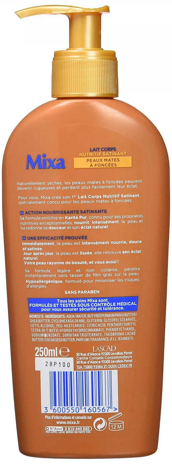 Молочко для тіла Mixa Intensif для сухої шкіри Satin, з маслом ши, для матової та темної шкіри, 250 мл, фото №2