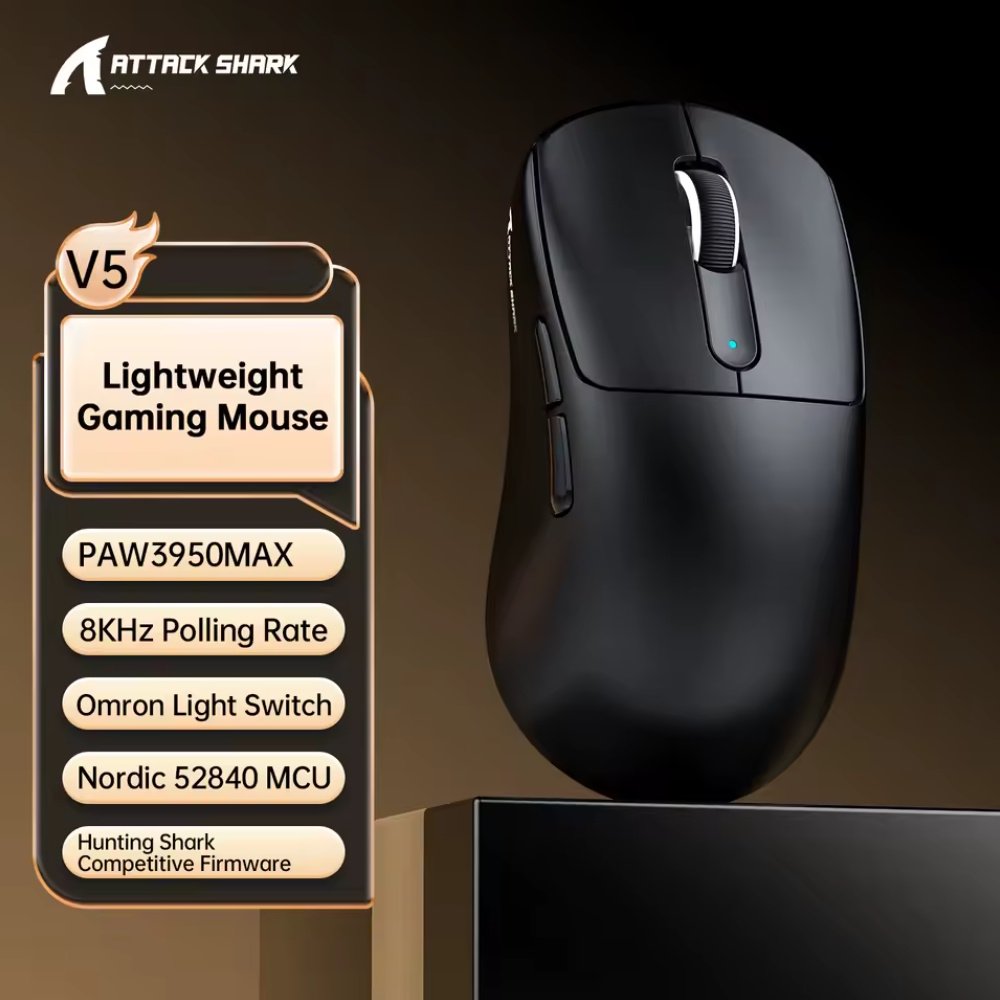 Ігрова мишка Attack Shark V5 Black PAW3950MAX 42K DPI 8000Гц 750IPS 50G, фото №2