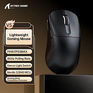 Ігрова мишка Attack Shark V5 Black PAW3950MAX 42K DPI 8000Гц 750IPS 50G synthetic.ua - Фото 1