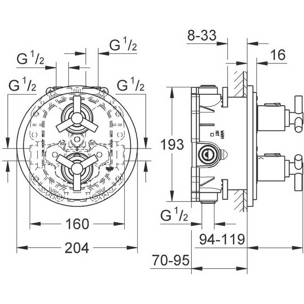 Зовнішня частина термостатичного змішувача для душу Grohe Atrio 19394000, фото №2