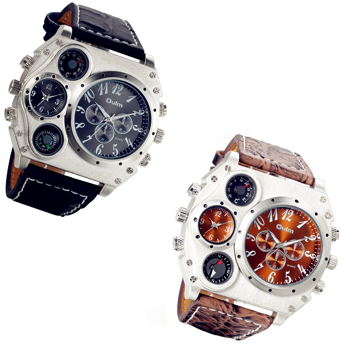 Годинник Lancardo Чоловічий Шкіра Аналоговий Кварцевий Компас Термометр Браслет Великий Білий Циферблат Чорний Коричневий, фото №1