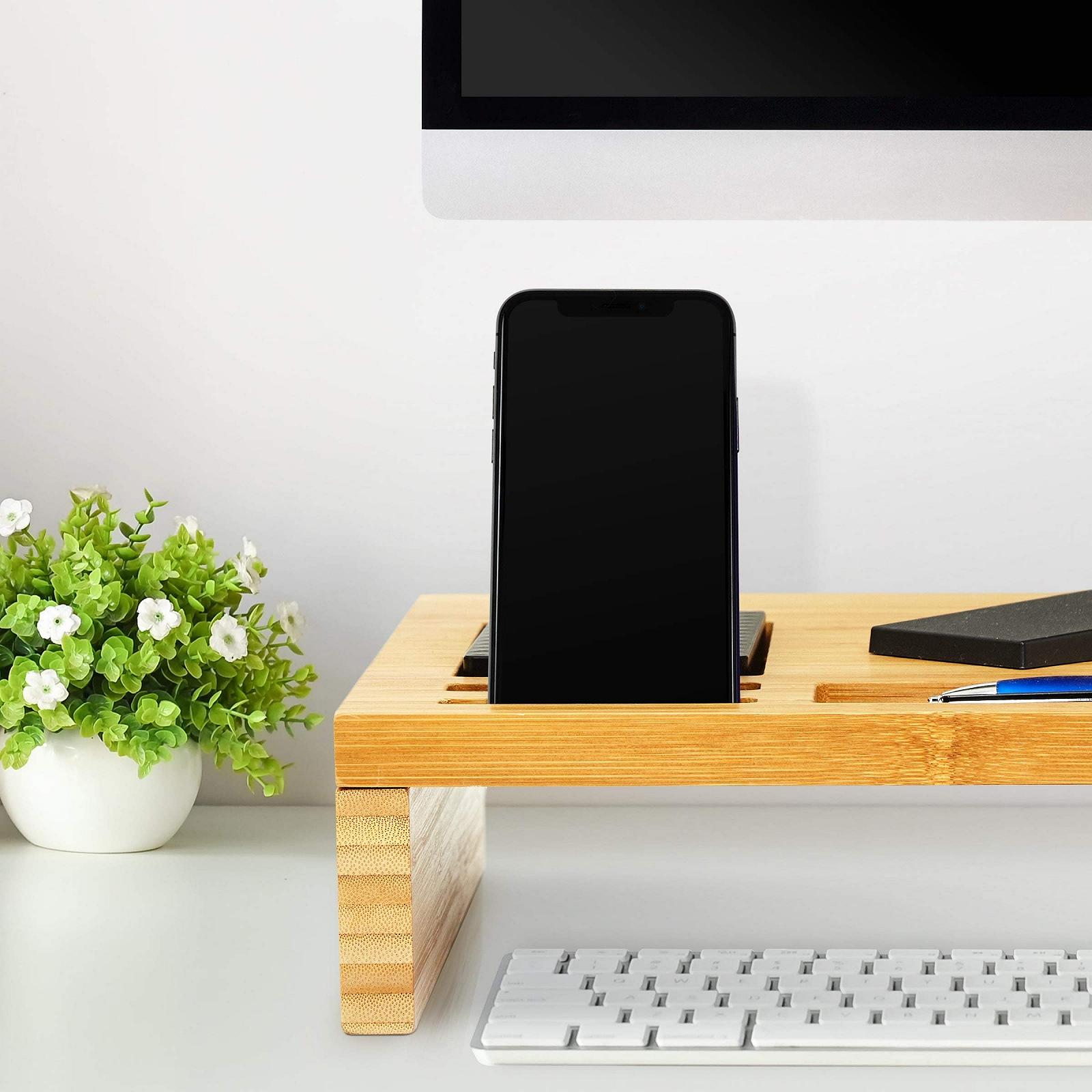 Підставка для монітора Бамбук з місцем для зберігання. Органайзер для столу. Приблизно 60 x 30 x 8.5 см., фото №3