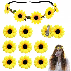 Венок Цветочный С подсолнухами и клипсами ромашками Желтый - Фото 1