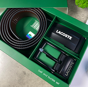 Ремінь чоловічий з натуральної шкіри Lacoste подарунковий набір з двома змінними пряжками - Фото 1