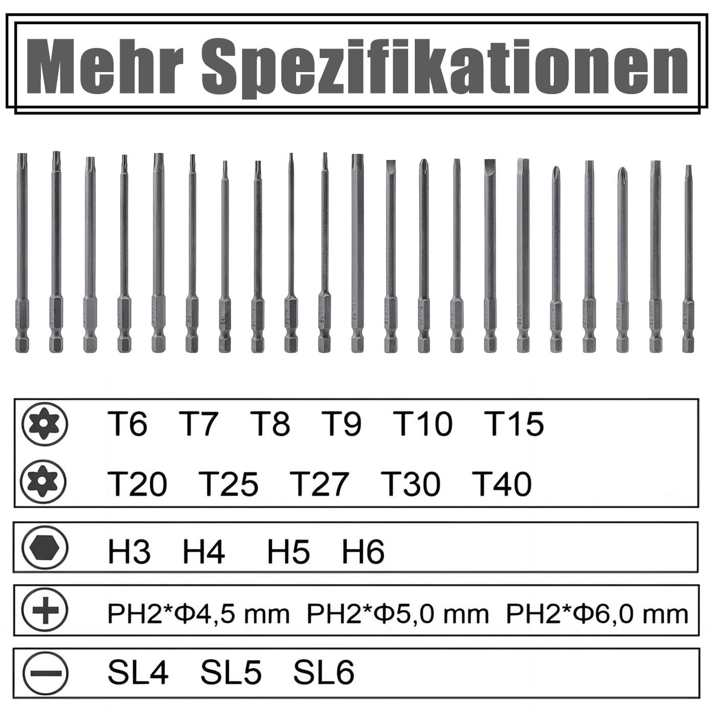 Набор бит Treki 21 шт 100 мм длинные Torx с отверстием 6.35 мм шестигранник, фото №3 Набор бит Treki 21 шт 100 мм длинные Torx с отверстием 6.35 мм шестигранник, фото №3