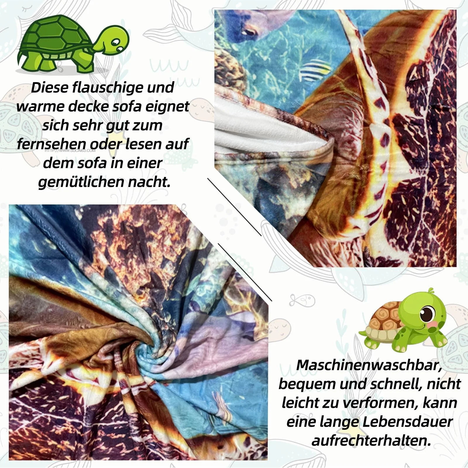 Одеяло BNREDA Мягкое, Черепаха, Животные в океане, Пушистое флисовое одеяло из фланели, Одеяло для дивана для детей и взрослых, 150 x 200 см, фото №4
