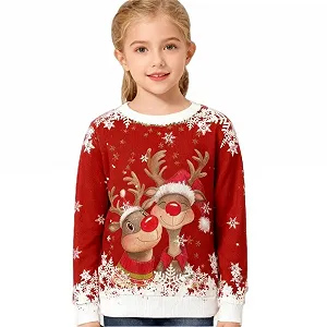 Детский рождественский джемпер для девочек Забавный рождественский свитшот Повседневный рождественский джемпер Рождественский джемпер с круглым вырезом Рубашка с длинными рукавами с рождественским мотивом (2-14 лет) - Фото 1