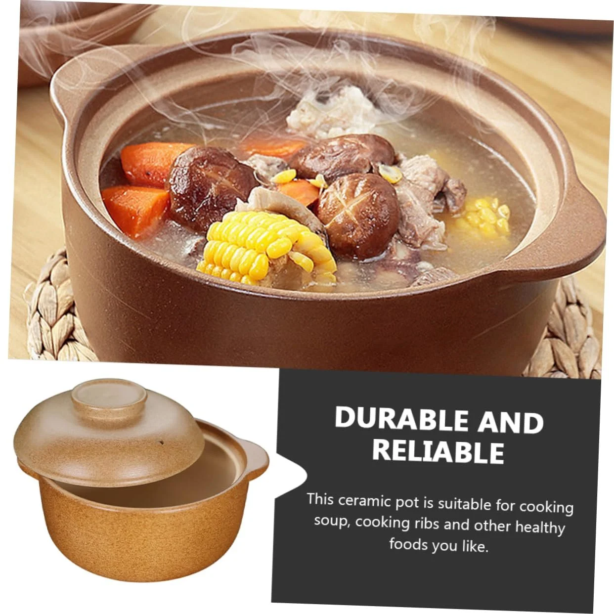 Каструля керамічна 1,6 л з ручками для тушкування рівномірне нагрівання, фото №6