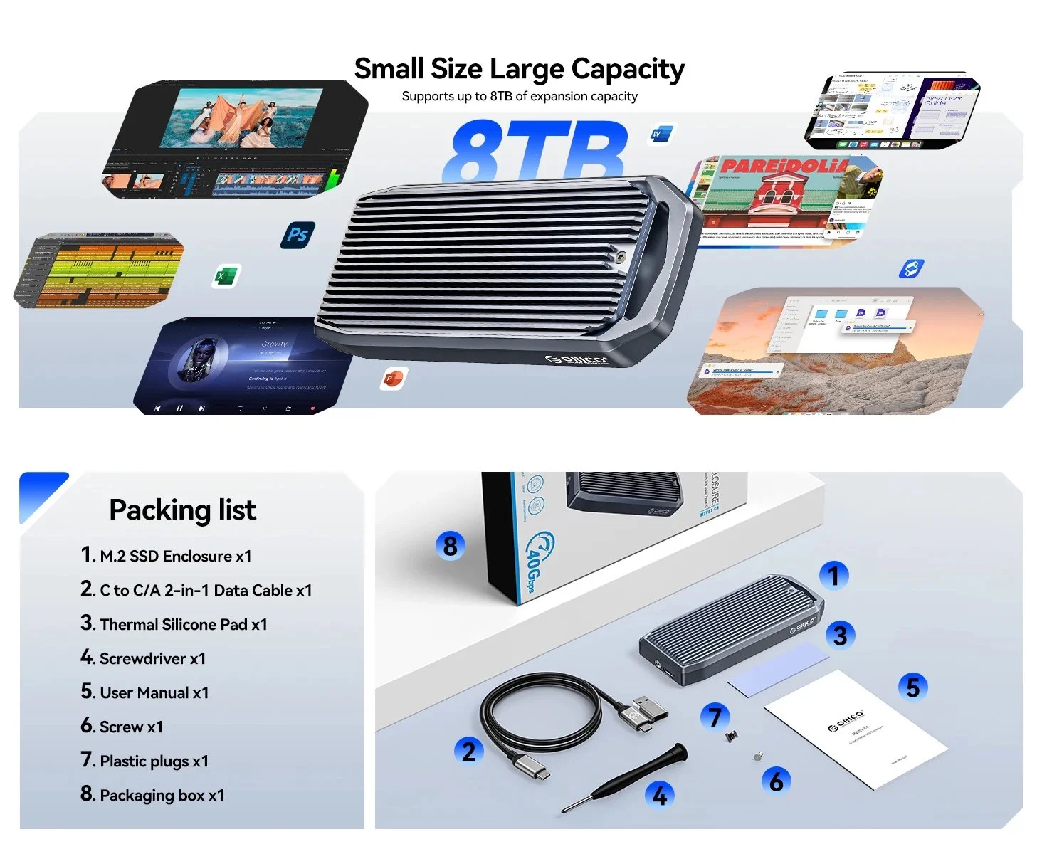 Зовнішній адаптер ORICO 40Gbps M.2 NVMe SSD to USB4, фото №15