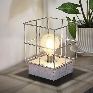 Настольная лампа GLOBO Industrial Metal Grid Shade E27 20x20x26.5 см Цинк synthetic.ua - Фото 1