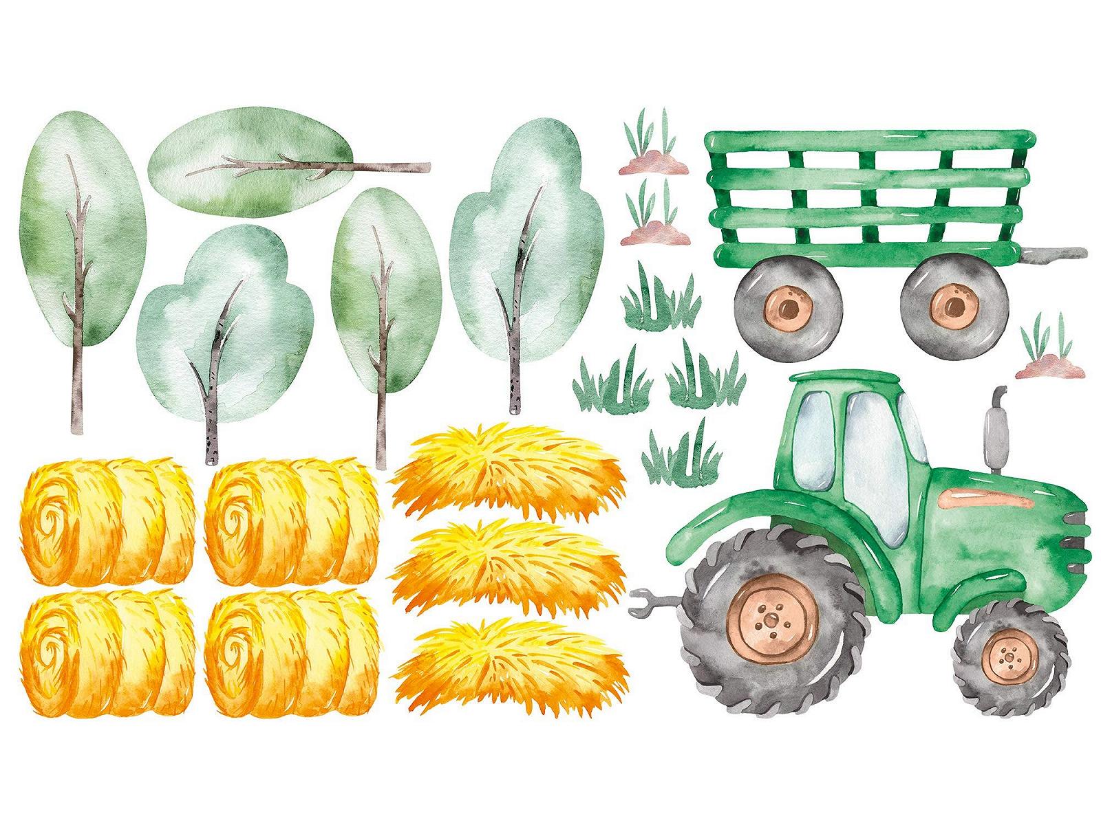 Наклейка на стіну GRAZDesign Трактор зелений з фермерськими деревами та соломою 100 x 57 см, фото №2