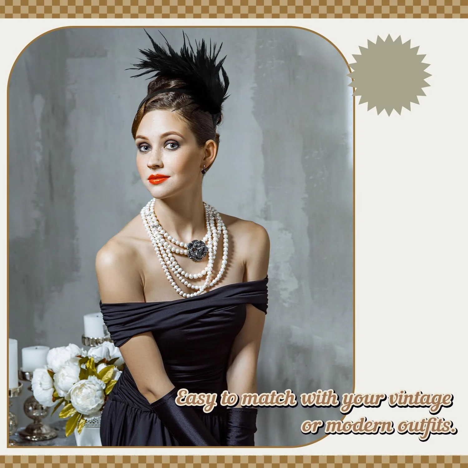 Обруч для волосся в стилі 20-х років Чорний, фото №5