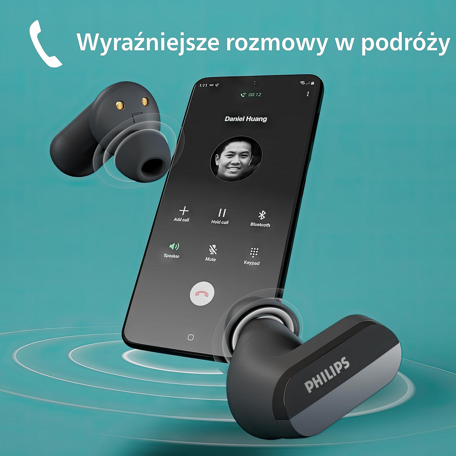 Навушники Philips TAT3508BK True Wireless Bluetooth Noise Cancelling In-Ear Силіконові вкладиші до 21 години роботи IPX4 Чорний, фото №5