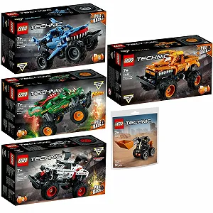 Набор LEGO Technic из 5: 42134 Monster Jam Megalodon, 42135 Monster Jam EL Toro Loco, 42149 Monster Jam Dragon, 42150 Monster Jam Monster Mutt Dalmatian & 30710 Compact Loader - Фото 1