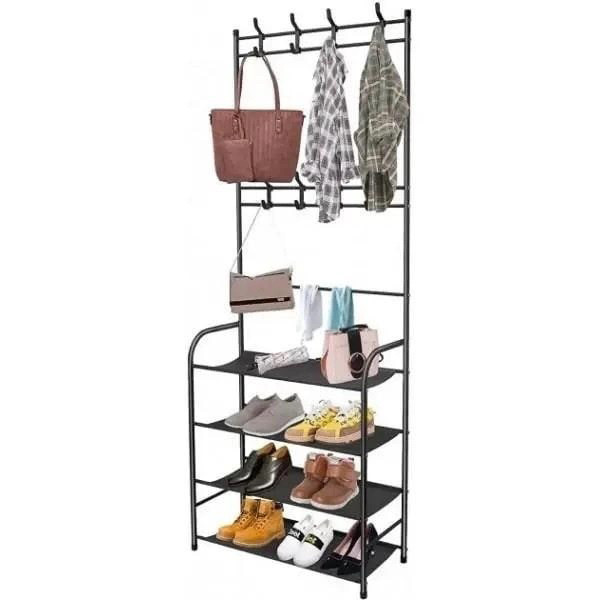 Вешалка для одежды в прихожую New simple floor clothes rack с полками обуви металл, фото №2