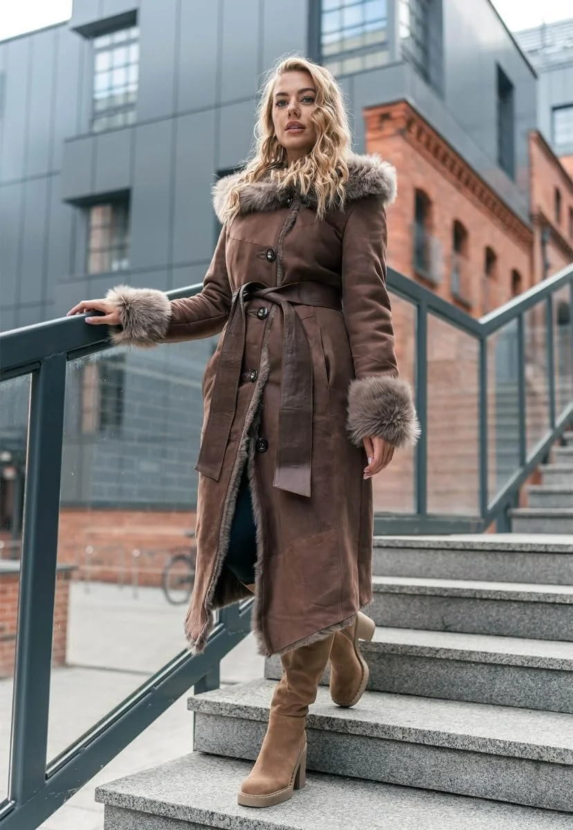 Дубленка Hollert Toscana Lanessa Коричневая с капюшоном, фото №4 Дубленка Hollert Toscana Lanessa Коричневая с капюшоном, фото №4