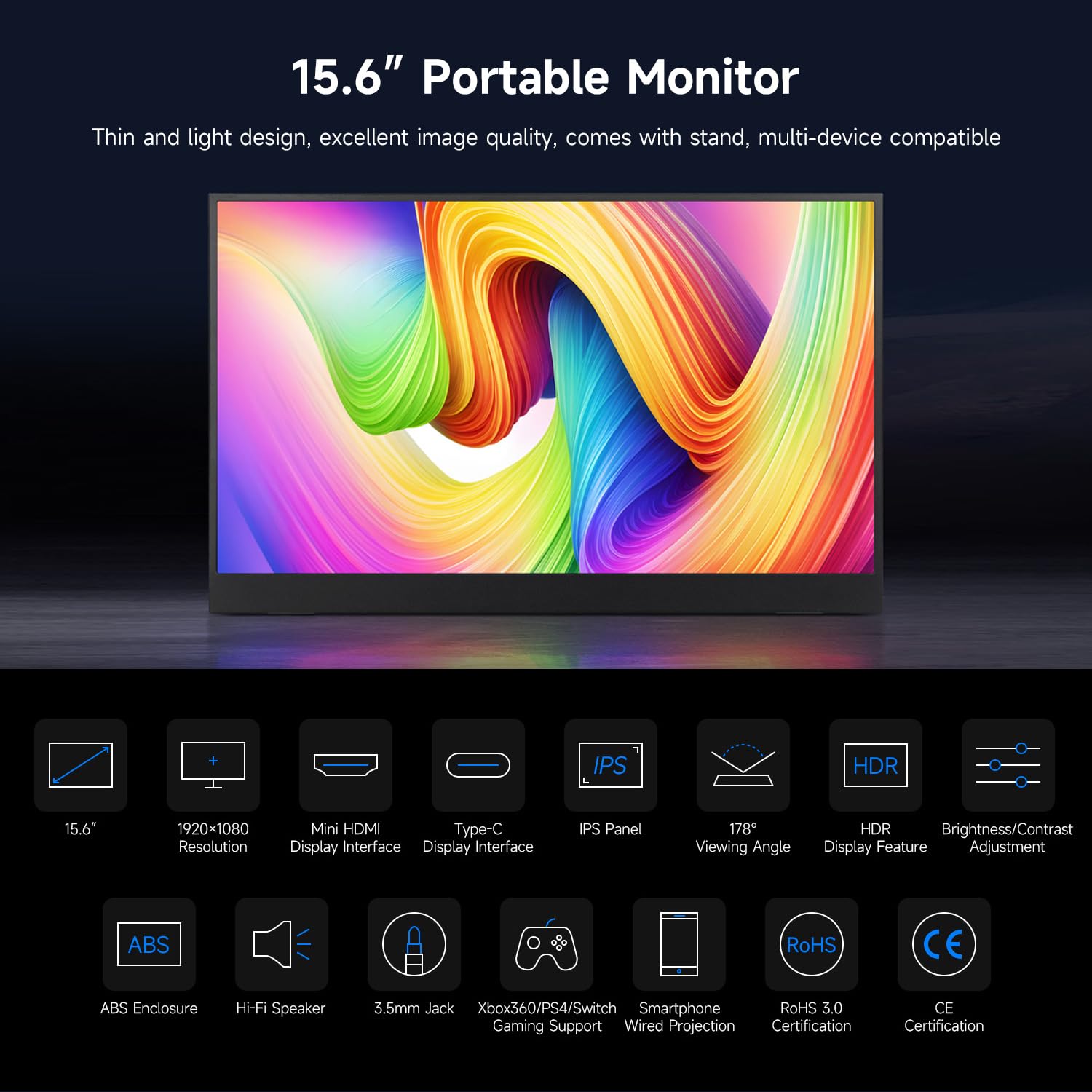 Монитор LUCKFOX 15.6 Дюймовый Портативный с Подставкой 1080P FHD, фото №3 Монитор LUCKFOX 15.6 Дюймовый Портативный с Подставкой 1080P FHD, фото №3