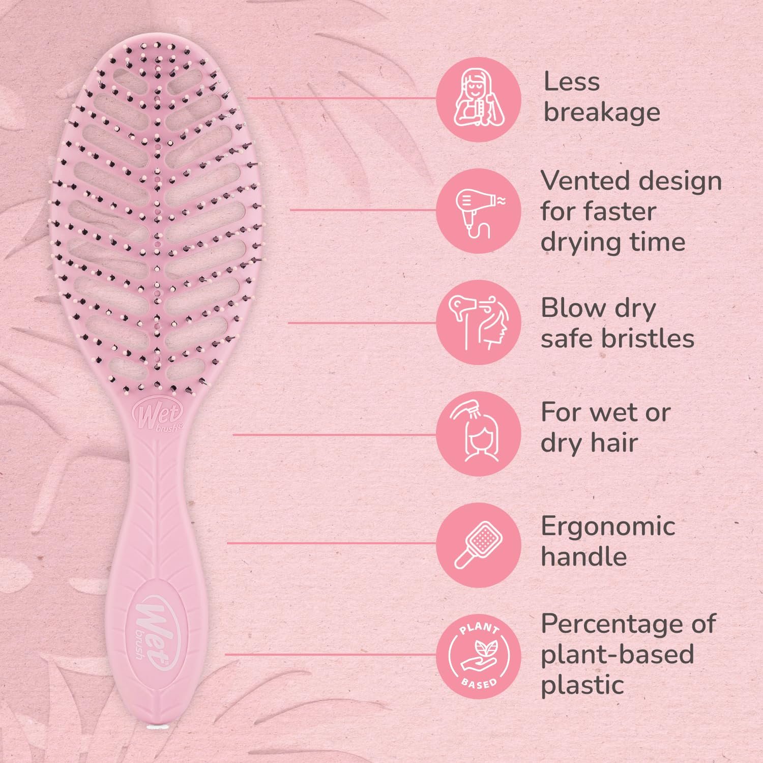 Щітка WetBrush Go Green Speed Dry Detangler з щетинками HeatFlex, рожева, фото №4