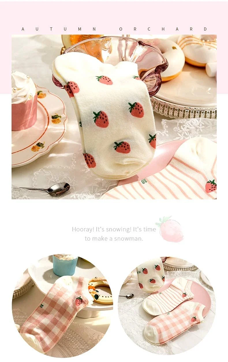 Носки Caramella, милые, забавные, летние, подарочный набор для женщин, размер 30, 6 пар, разноцветные носки (Клубника), клубника, фото №5