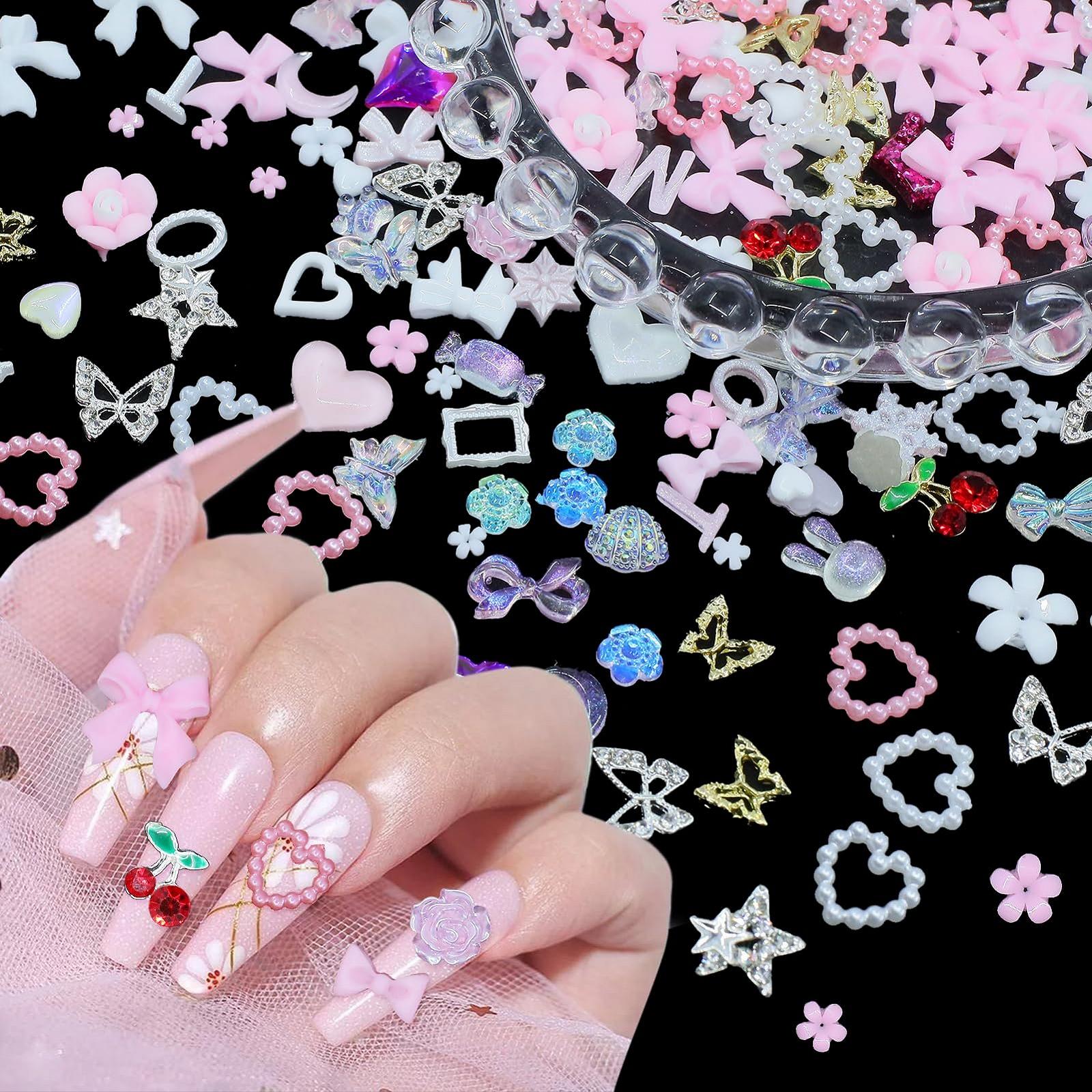 3D Украшения для ногтей Anower IMI Ассорти Металл Вишня Звезда Бабочка Цветок Сердца Разные Бриллианты, фото №3