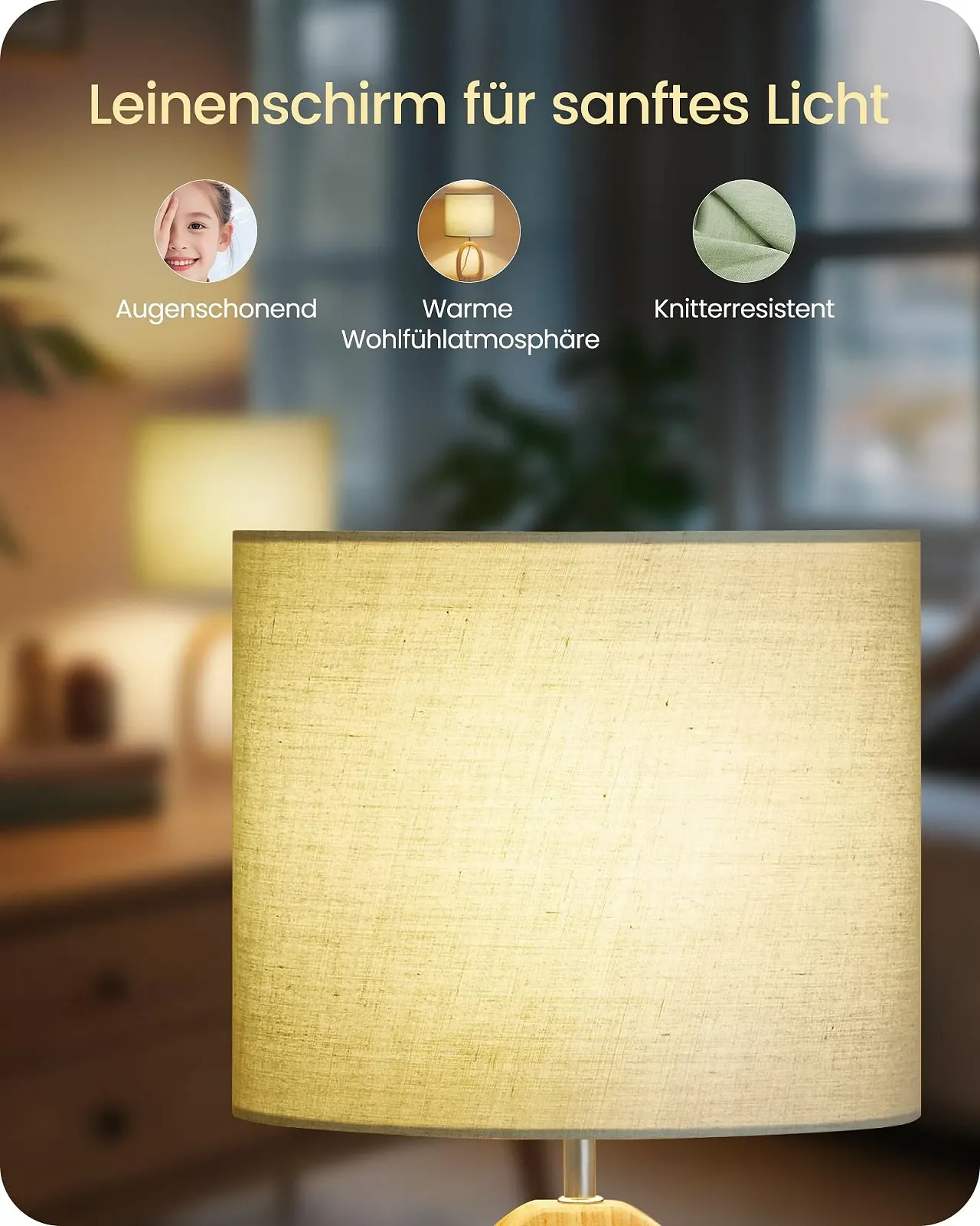 Настільні лампи ZME07TLDP205 Набір 2 шт. Дерево E27 2700K Бежеві 36 см, фото №4