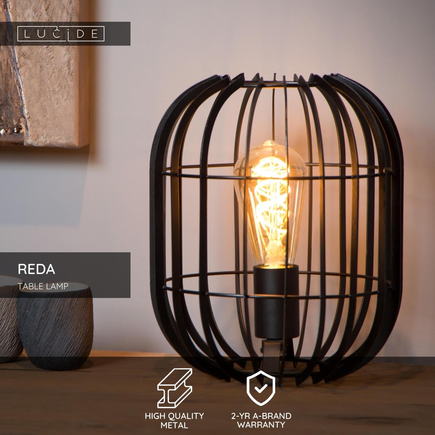 Настільна лампа Lucide Reda 22 см 1 x E27 чорна, фото №3