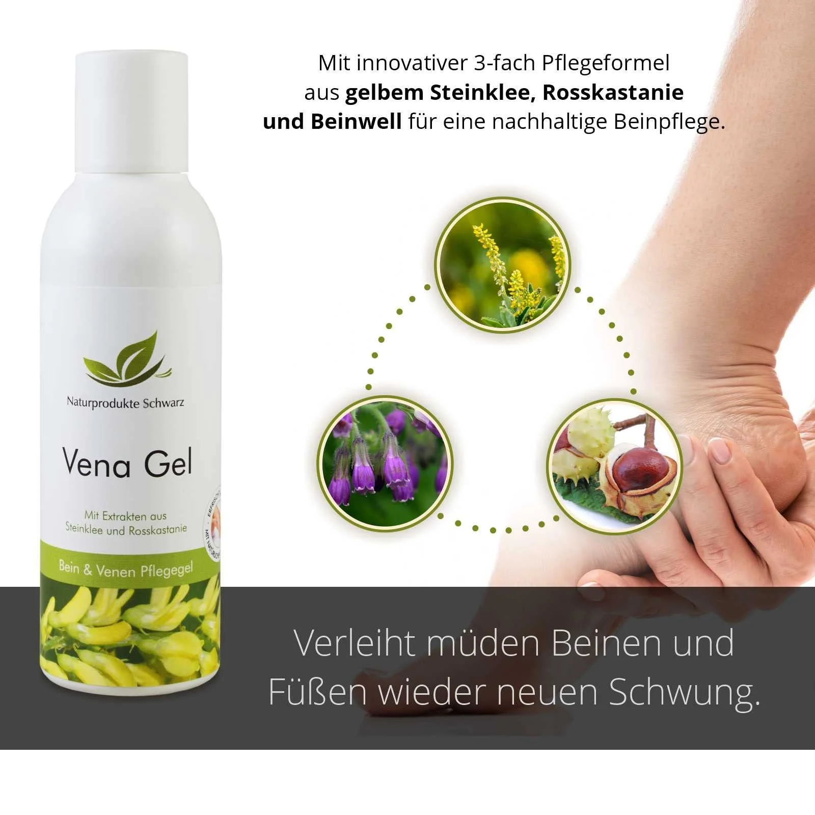 Гель для ног Naturprodukte Schwarz Vena Leg & Vein Angel с донником и конским каштаном, 150 мл, фото №3