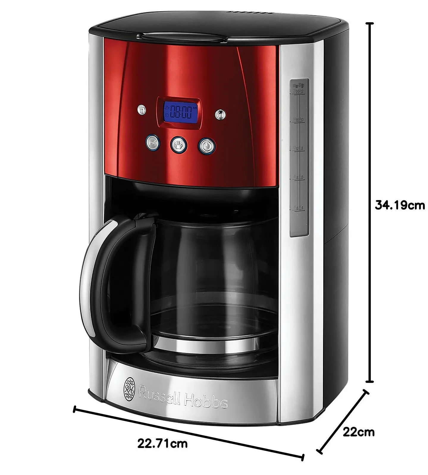 Кофеварка Russell Hobbs Luna 1.8 л 14 чашек Черная Красная Серебристая, фото №7