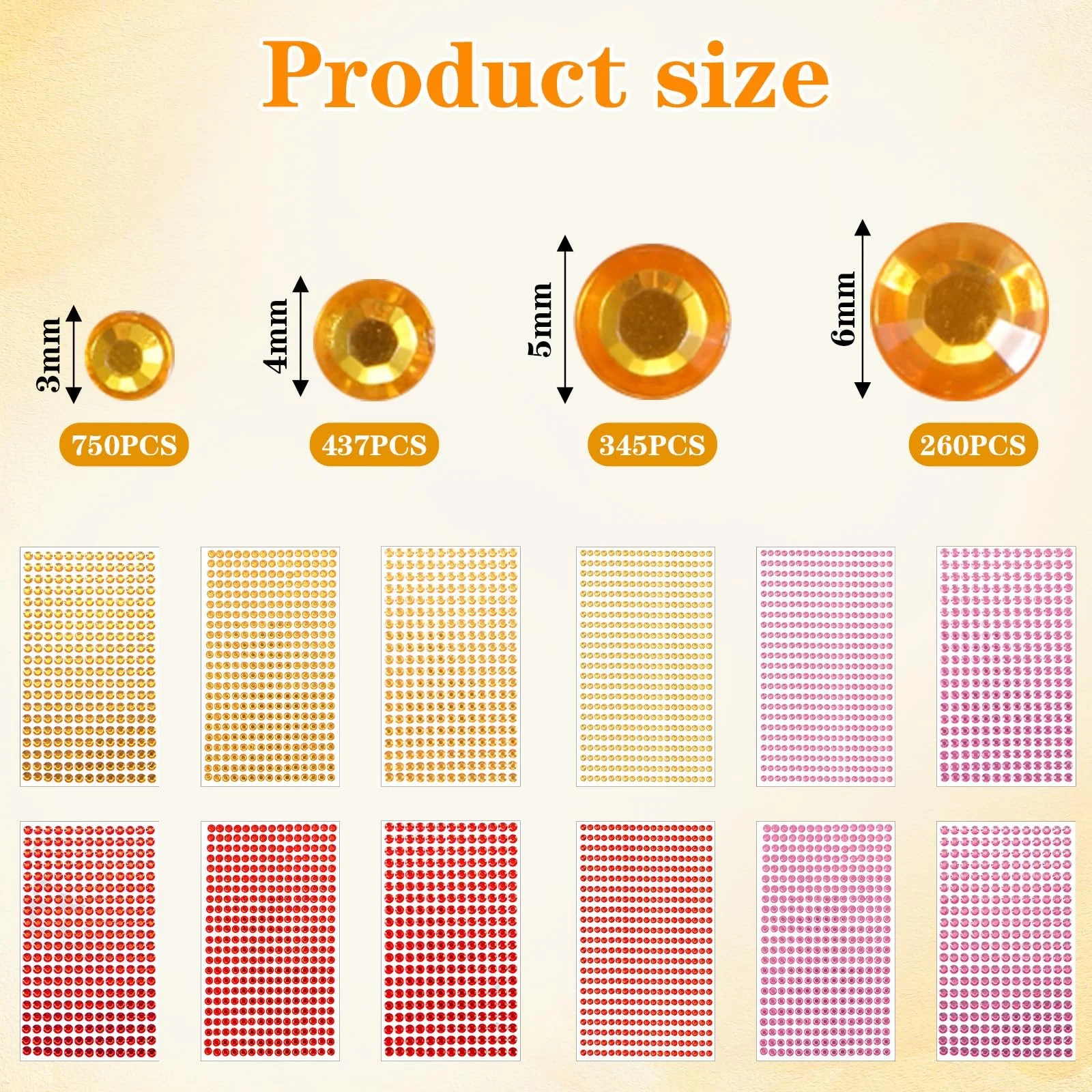 Стразы самоклеющиеся, Набор 5376 штук, Разноцветные, фото №3