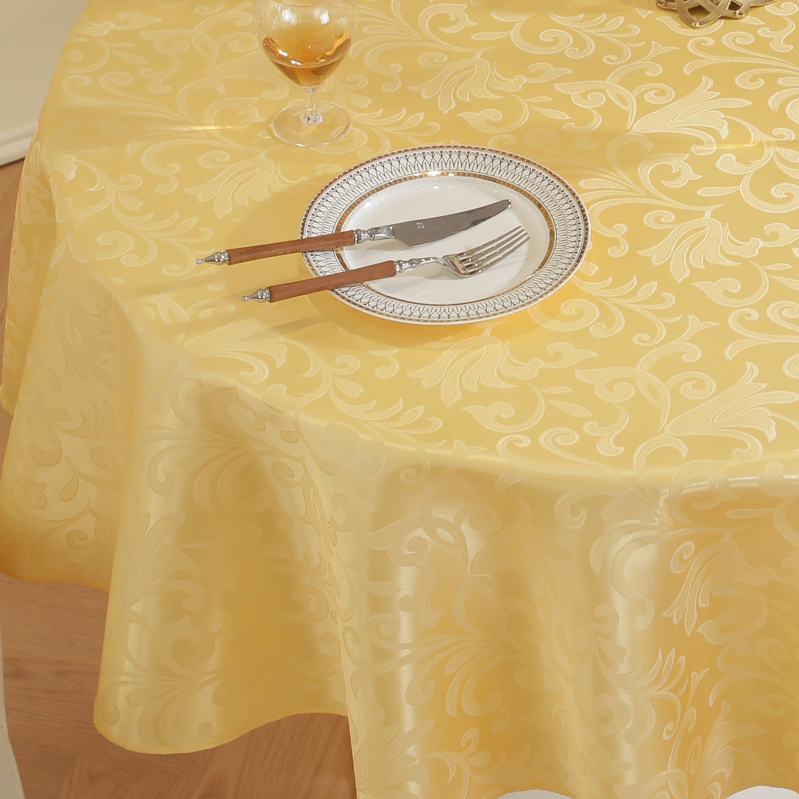 Скатертина meioro Round Damask Floral Yellow, фото №2