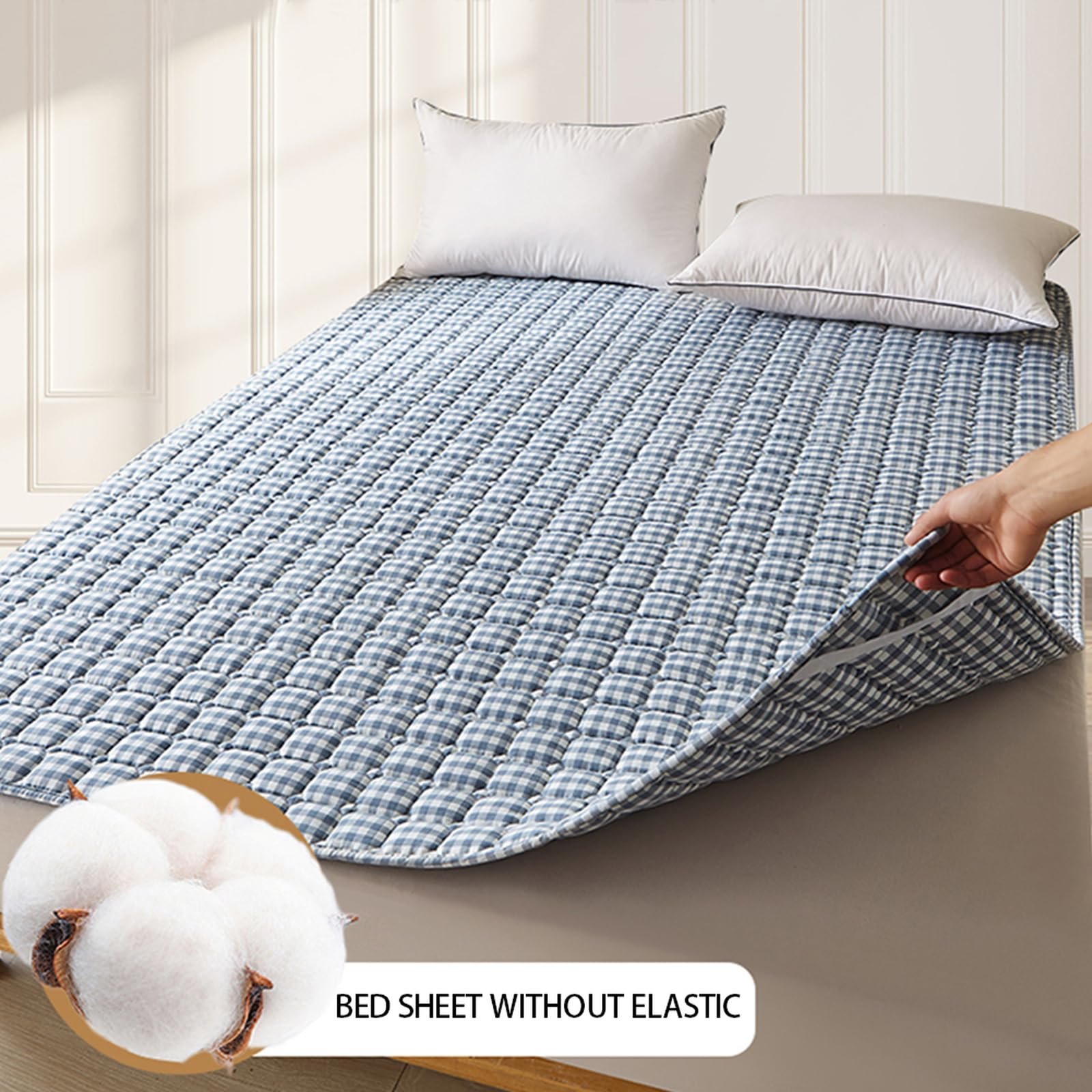 Наматрацник HAIBA 200 x 220 см, стьобаний, синій, 3-шаровий, 100% бавовна, з кутовими гумками, фото №5