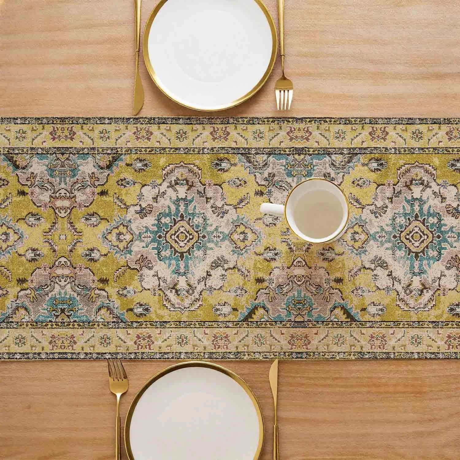 Ранер для столу Boho Modern Vintage Linen Look Mandala Геометричний Ретро Жовтий, фото №4 Ранер для столу Boho Modern Vintage Linen Look Mandala Геометричний Ретро Жовтий, фото №4