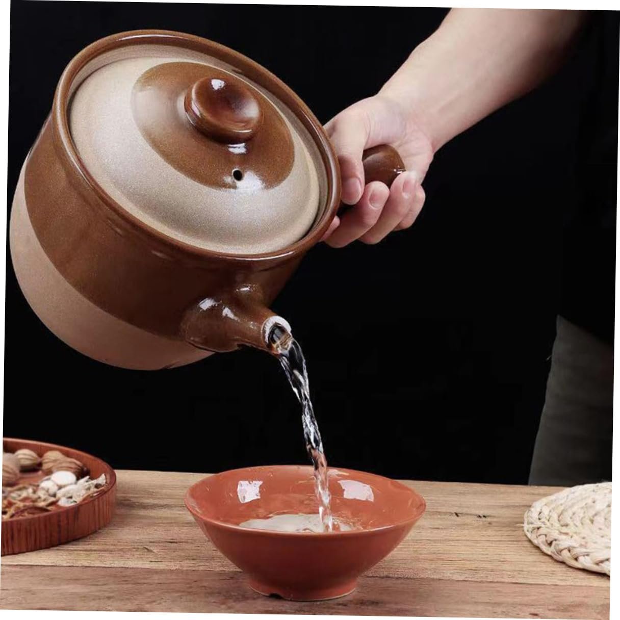 Горшок глиняный термостойкий с крышкой для китайской медицины и кулинарии маленький, фото №3