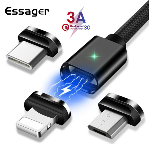 Магнитный кабель черный ESSAGER micro USB Type-C iPhone 1метр(PS), фото №1 Магнитный кабель черный ESSAGER micro USB Type-C iPhone 1метр(PS), фото №1