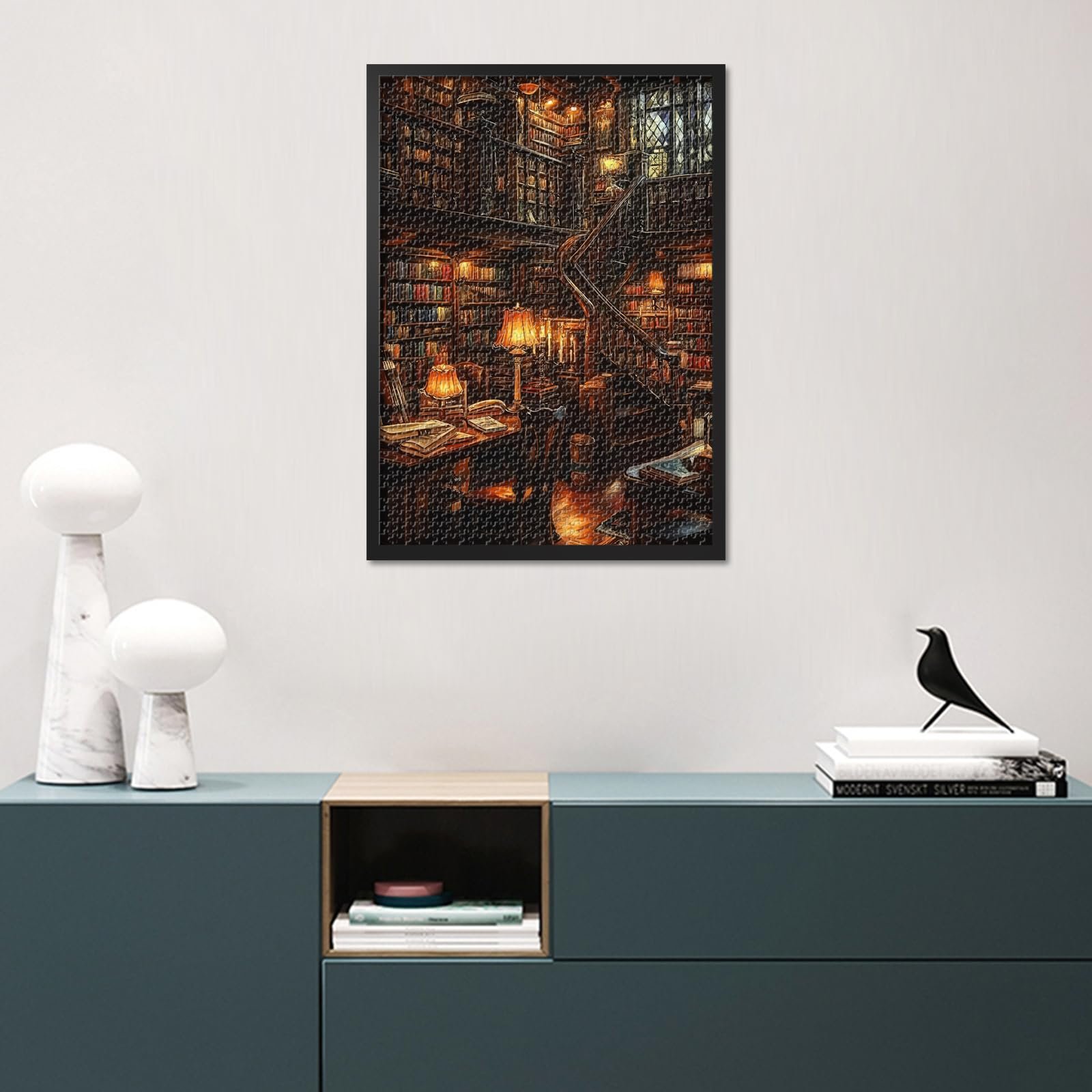 Пазл Old Library 1000 елементів Книжкові полиці та вінтажні лампи для читання для дорослих 70 см x 50 см, фото №4