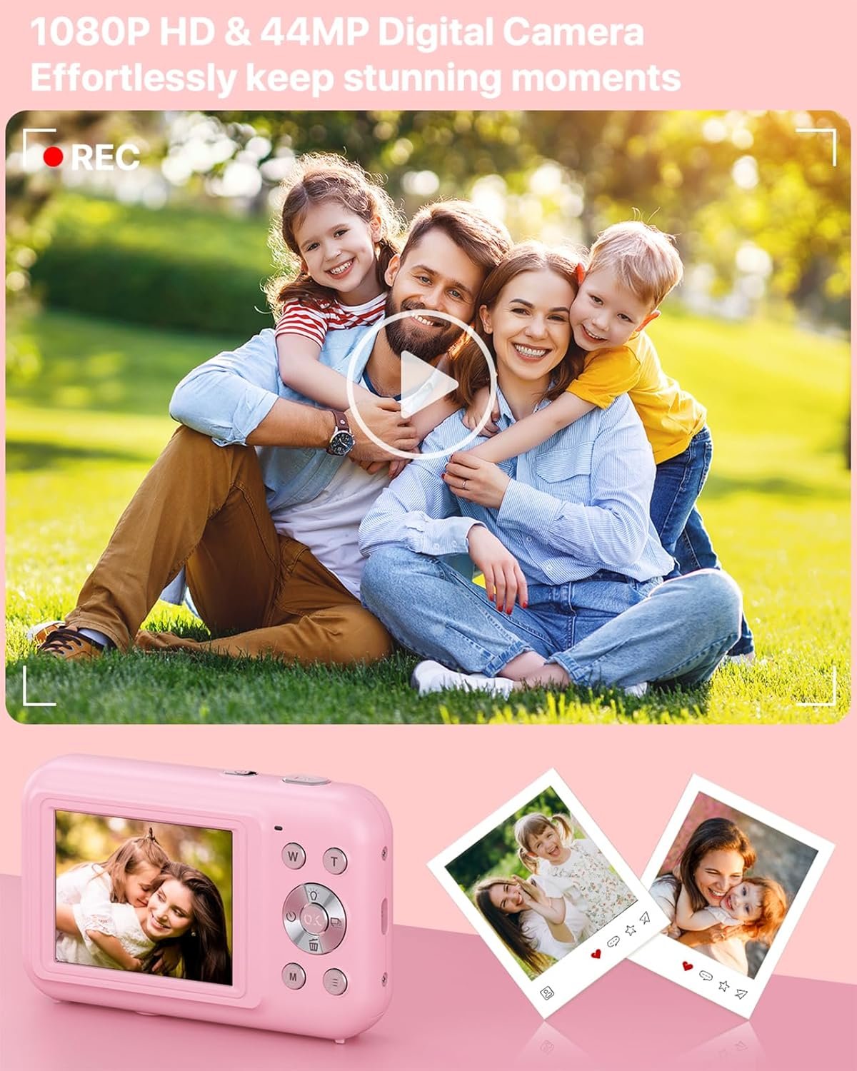 Фотоаппарат YLSHGXFC 44 Мп / CMOS / Full HD 1080p 30 fps / 16× зум / Розовый, фото №3