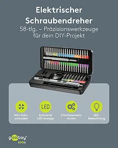 Акумуляторна викрутка goobay 58 в 1 з 50 прецизійними бітами, магнітним алюмінієвим кейсом synthetic.ua - Фото 1