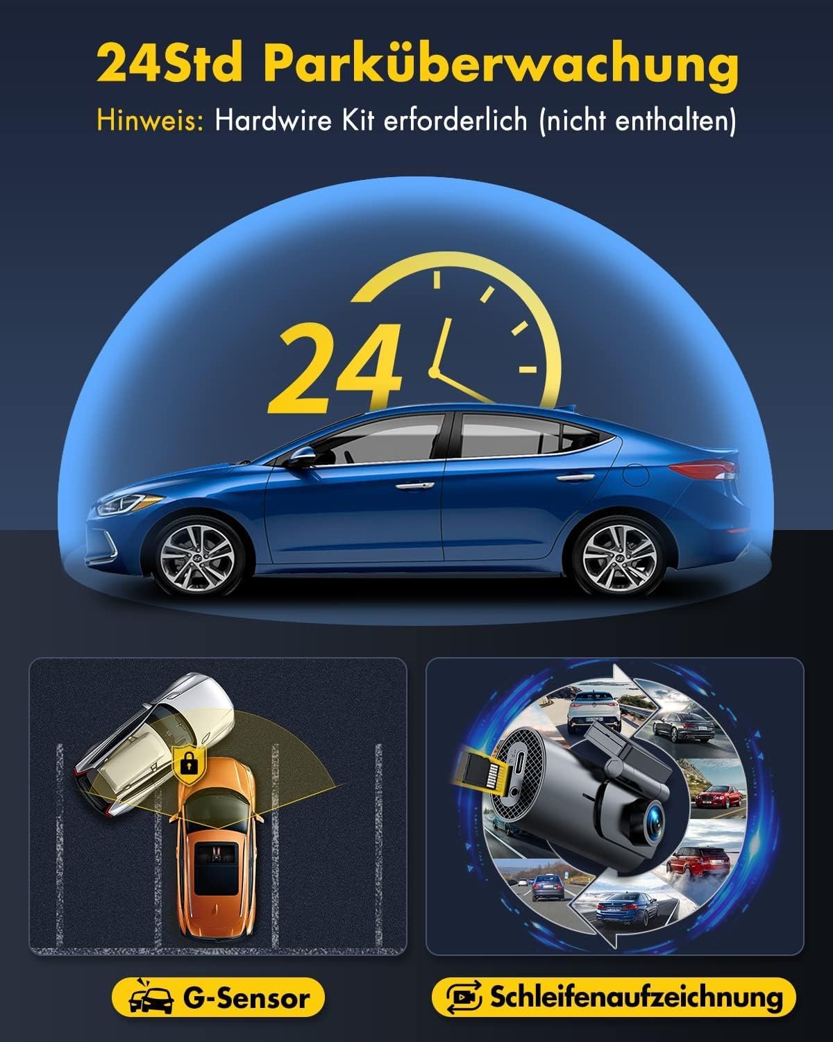 Відеореєстратор GKU 4K Dash Cam Car Front Rear, 5GHz WiFi GPS, Dual Dash Cam, 1.5 Inch IPS Mini Car Camera з картою SD 64GB, Parking Monitoring, Super Night Vision, WDR, 170 Wide Angle, G-Sensor, App Control, Max, фото №6