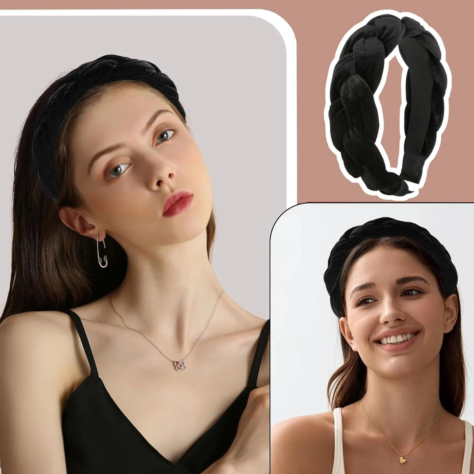 Обруч для волосся жіночий Чорний Оксамитовий, фото №4