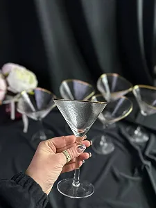 Бокали для коктейлів 6 шт з золотою оконтовкою. Крижане скло - Фото 1