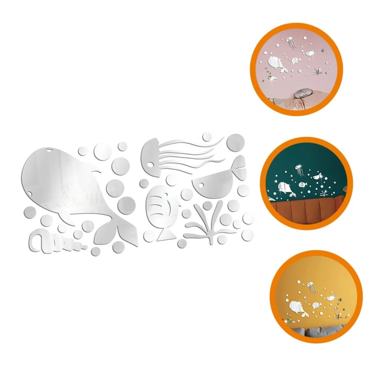 Наклейка на стіну KOMBIUDA Акрилове Дзеркало Морська тварина Самоклеюча Срібна Медуза, фото №2