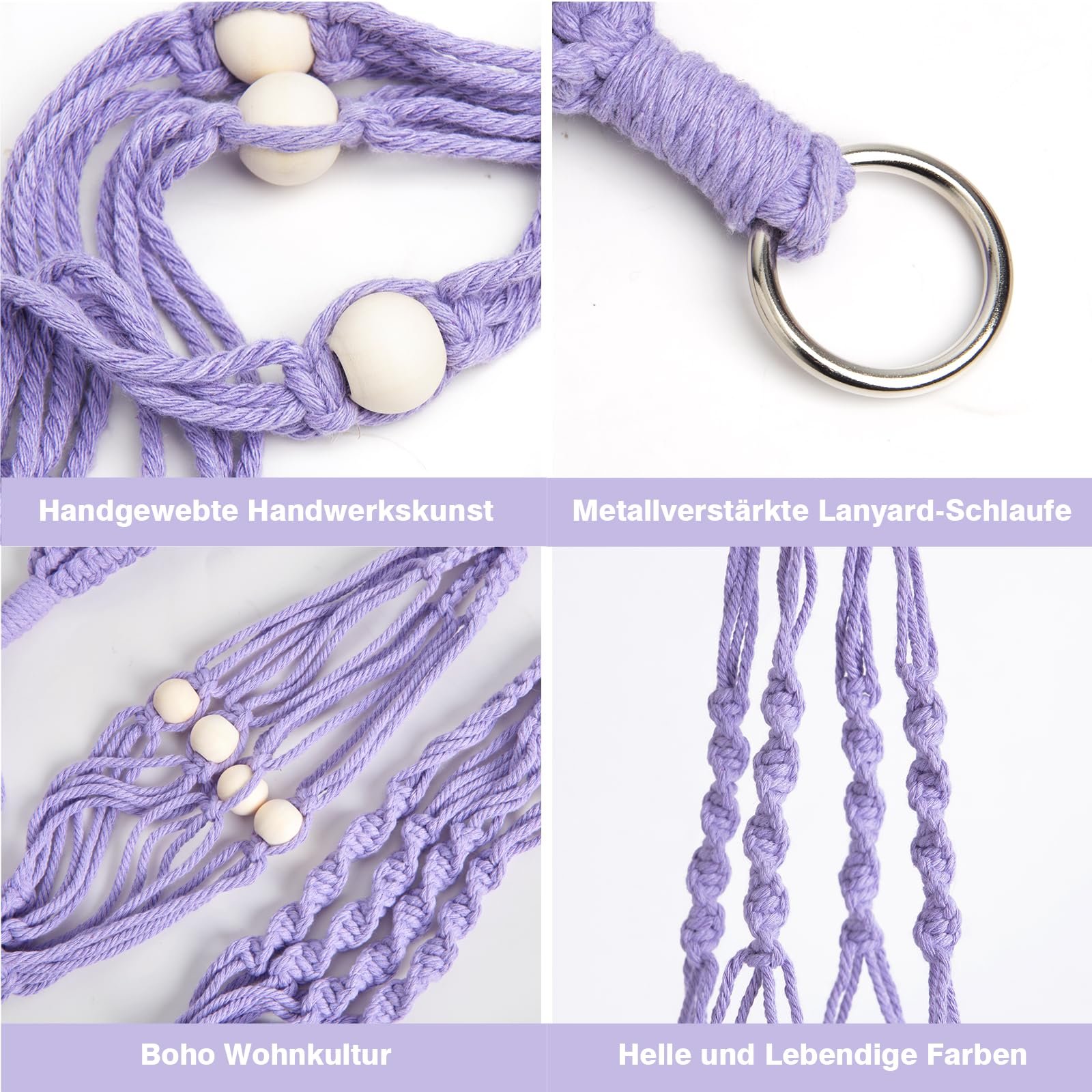 Підвісні кошики макраме XXXFLOWER Бавовняна мотузка Фіолетовий 3 шт., фото №4 Підвісні кошики макраме XXXFLOWER Бавовняна мотузка Фіолетовий 3 шт., фото №4