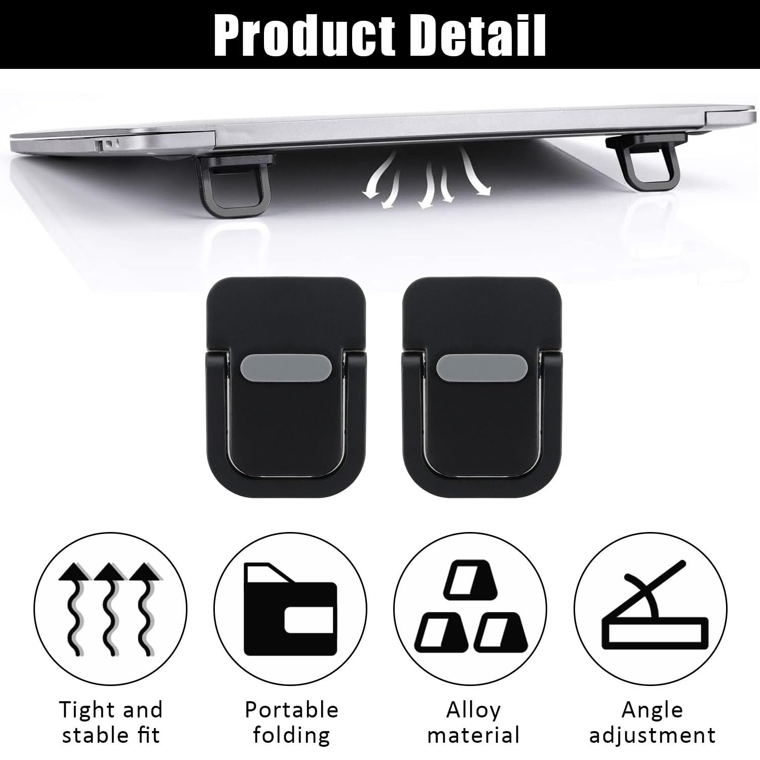 Подставка для клавиатуры портативная, 4 шт Мини-подставка для ноутбука самоклеящаяся, Подставка для компьютерной клавиатуры складная, Регулируемая подставка для компьютера невидимая для стола, Ножки для ноутбука (черный), фото №3