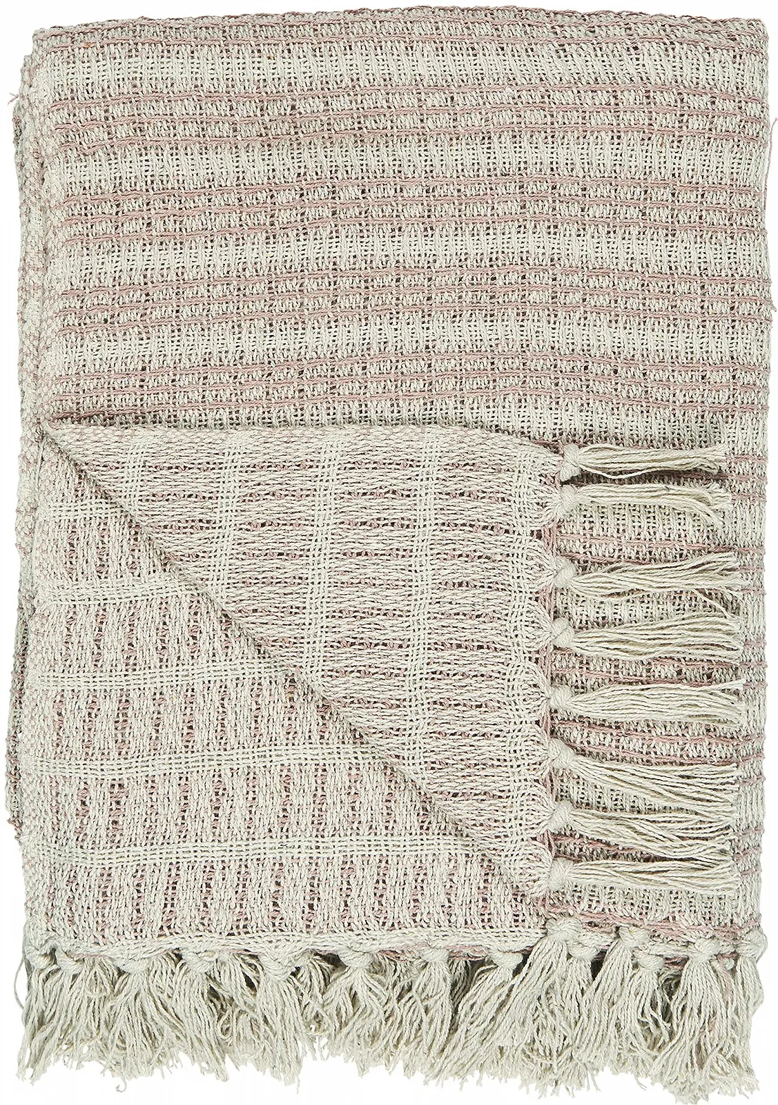 Плед IB Laursen М'який плед Кремовий / Мальвовий в смужку 160 см x 130 см 100% Бавовна, фото №1