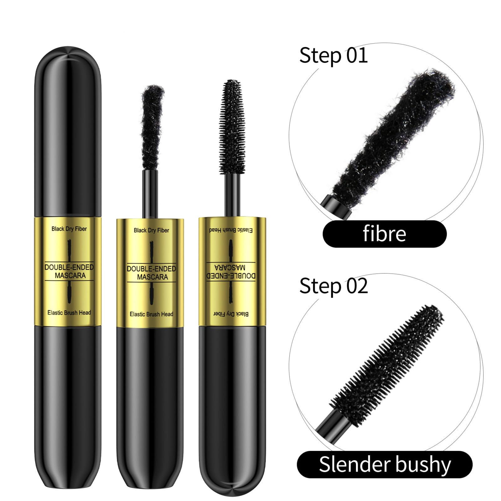 Mascara 2-in-1 водостойкий для удлинения и объёма, натуральный вид и искусственные ресницы, 4D Silk Fibre черный, фото №2