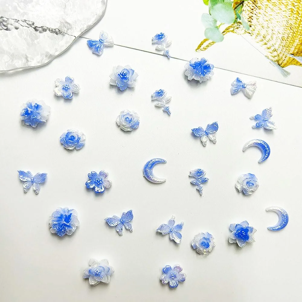 Набор украшений для ногтей 3D Цветок Бабочка Бантик Луна Разноцветный, 50 шт, фото №8