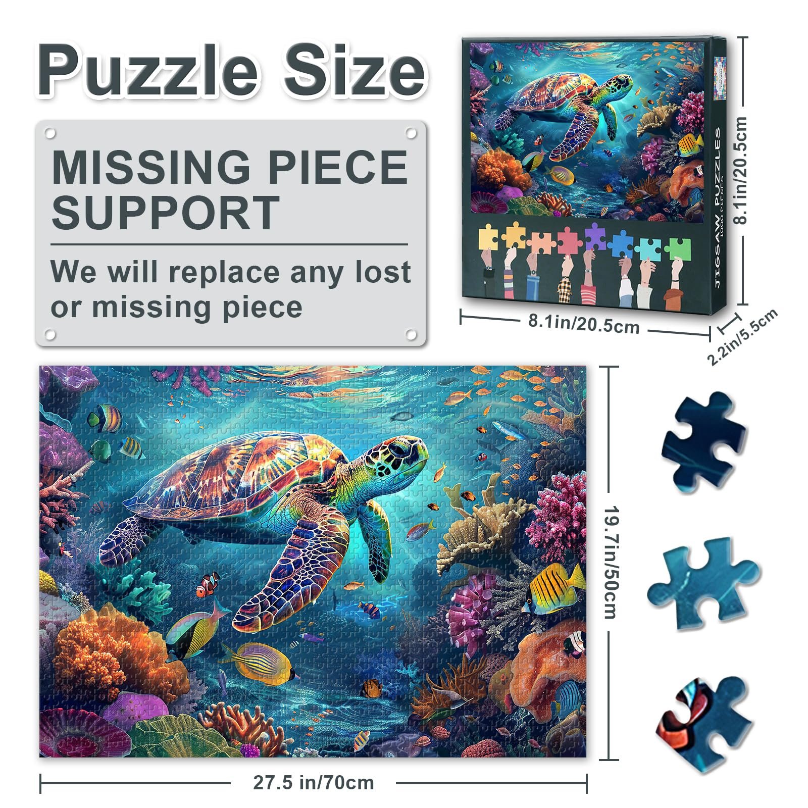 Пазл Underwater World 1000 деталей Підводний світ з морською черепахою, кораловим рифом та тропічними рибами для декору стін медитативний мотив природи, фото №3