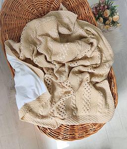 Детский вязаный плед с хлопковой подкладкой, 90 х 90 см, бежевый synthetic.ua - Фото 1