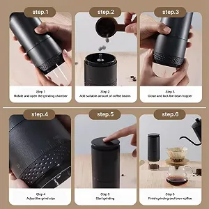 Электрическая кофемолка One Touch с USB-перезарядкой, 38 настроек помола, индикатор уровня заряда батареи, компактный дизайн для дома, офиса, путешествий. synthetic.ua - Фото 1